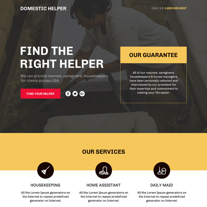 domestic help service lead funnel responsive landing page Domestic Help example