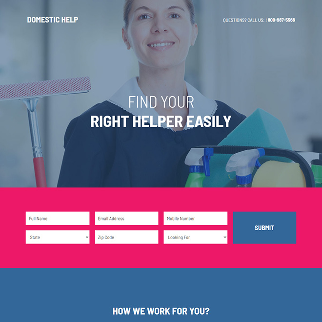 domestic helper service agency responsive landing page Domestic Help example
