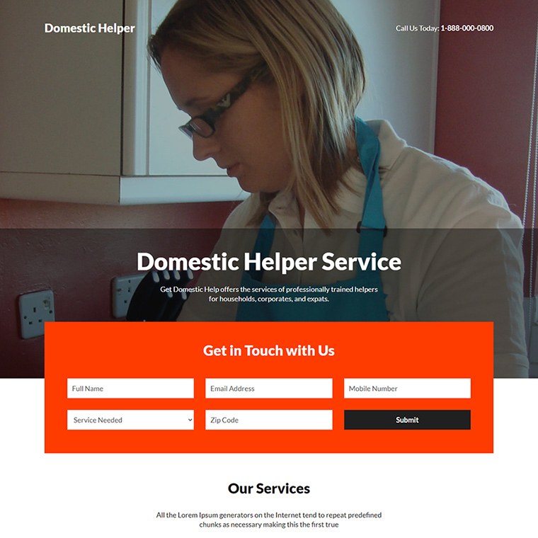 domestic helper service responsive landing page design Domestic Help example