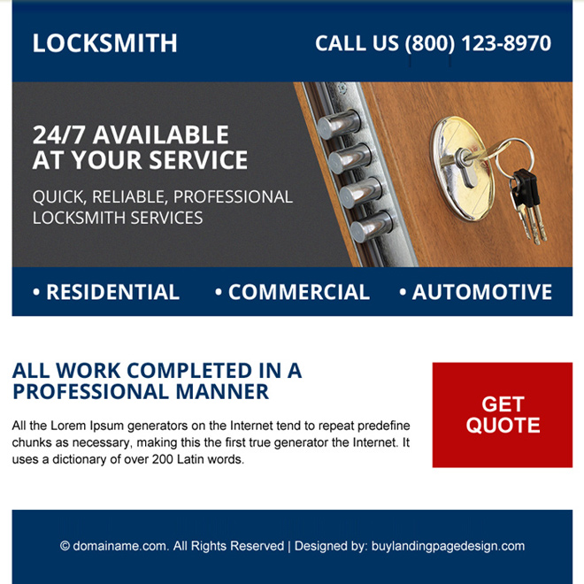 domestic locksmith services ppv landing page design Locksmith example