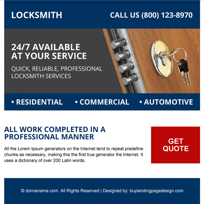 domestic locksmith services ppv landing page design