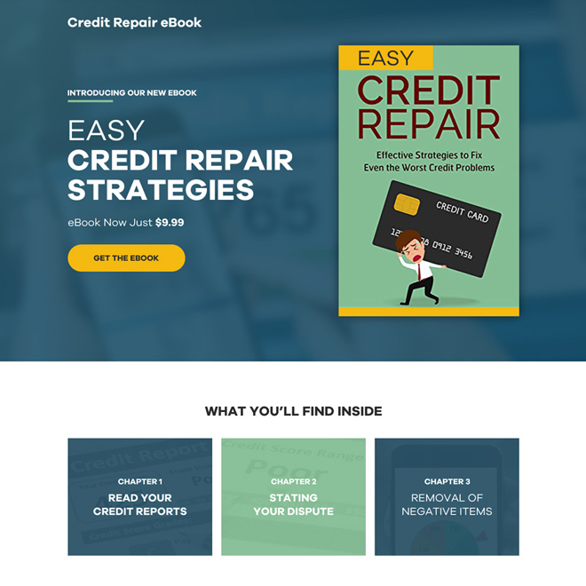 credit repair ebook selling responsive landing page design