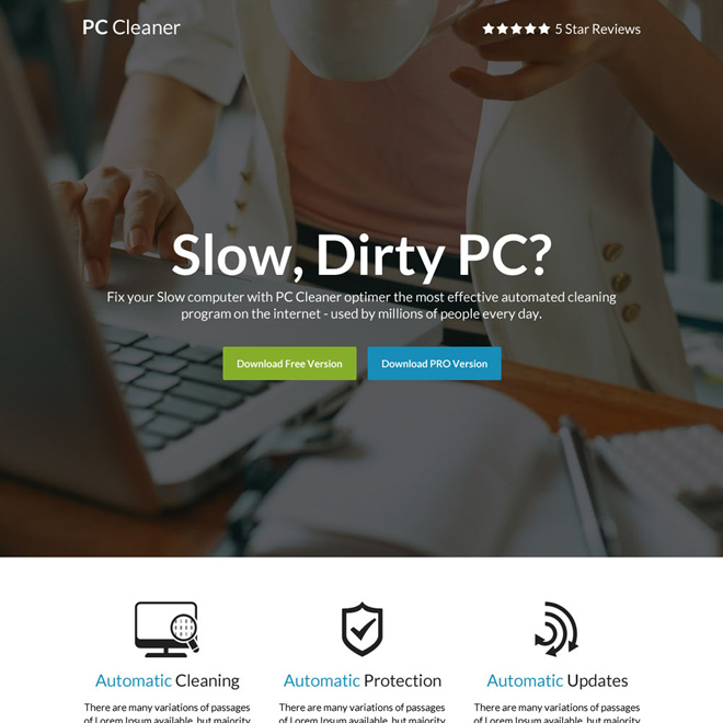 download computer cleaner software selling responsive landing page Software example