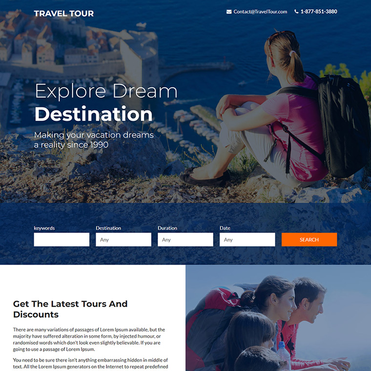 dream destination tour agency landing page Travel example