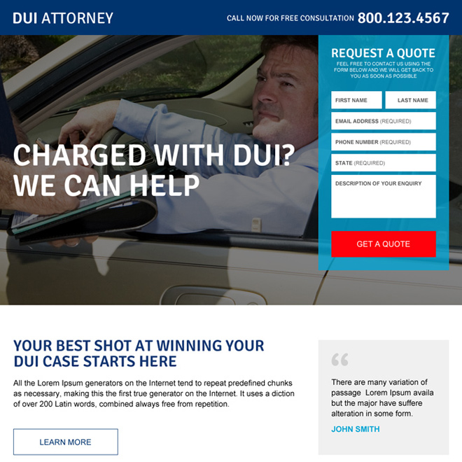 driving under influence attorney responsive landing page design