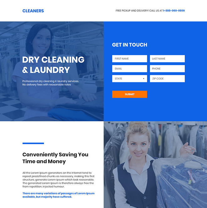 dry cleaning and laundry services responsive landing page design