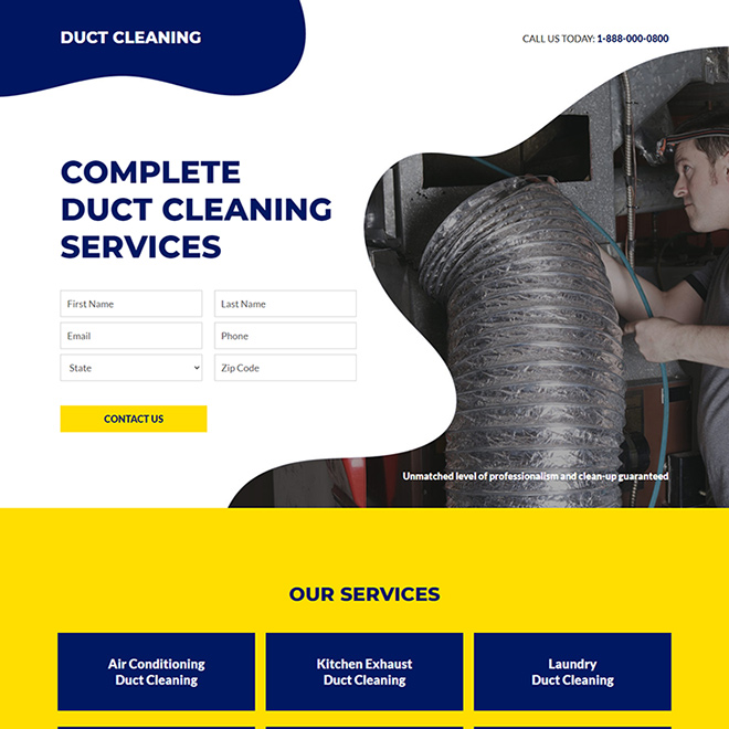 duct cleaning services responsive landing page design Cleaning Services example