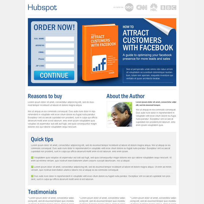 attract customers with facebook clean and converting landing page design template Ebook example