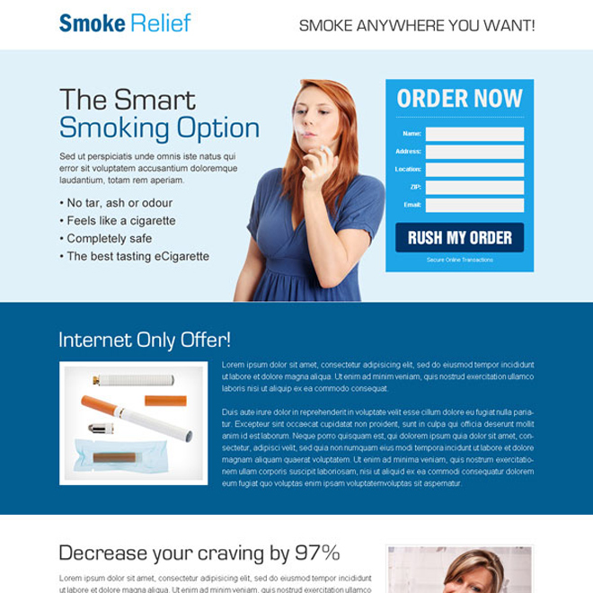 electronics cigarette lead capture responsive landing pages