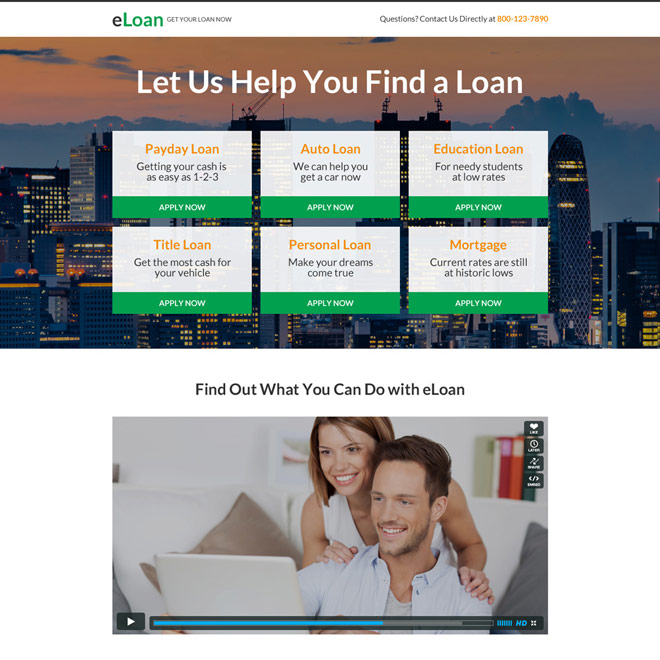 responsive e-loan mini video landing page design Loan example