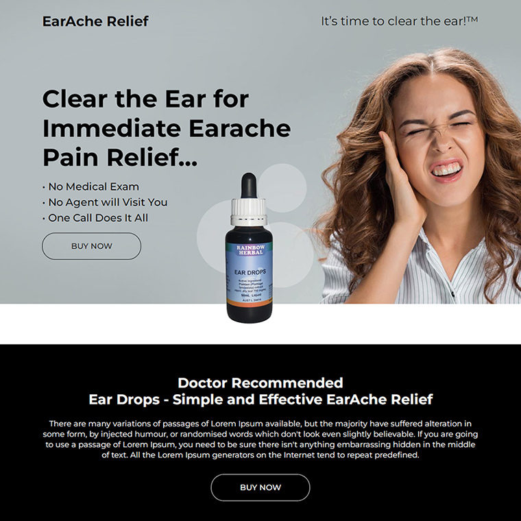 earache pain relief responsive landing page Pain Relief example