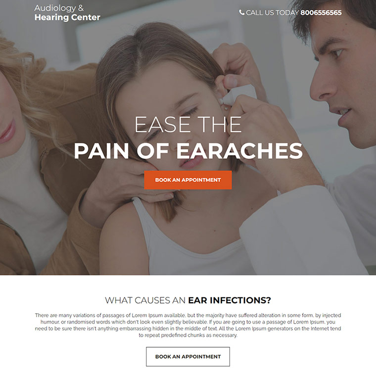 audiology and hearing loss solution responsive landing page Hearing Solutions example
