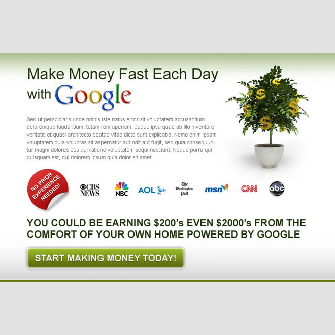 make money today with google effective and converting call to action ppv lander design