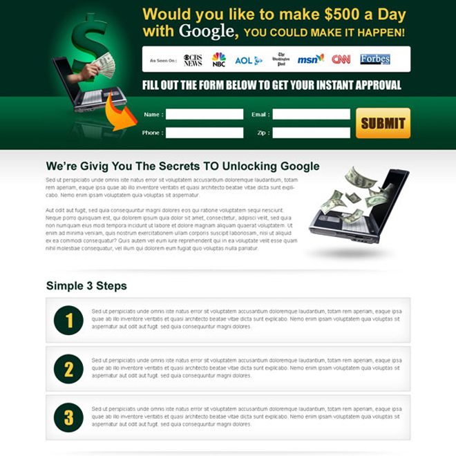 secrets to unlocking google clean and effective lander design Google Money example