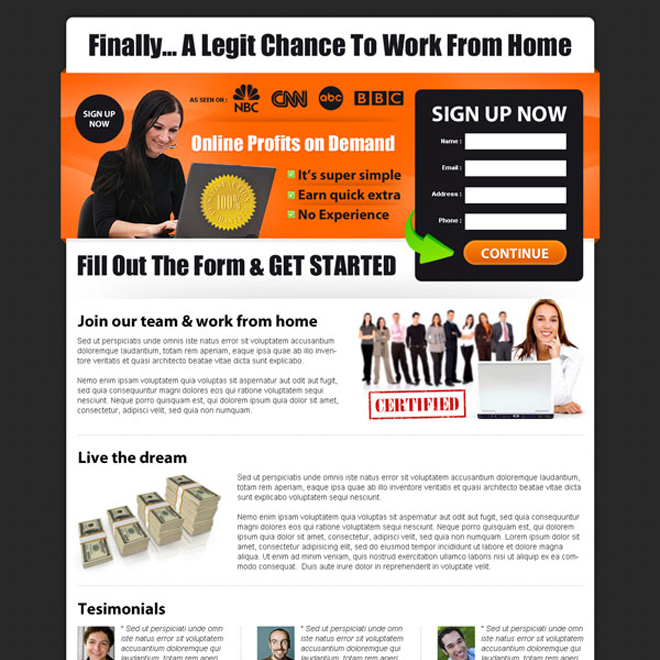 online profits on demand sign up form lead capturing landing page design