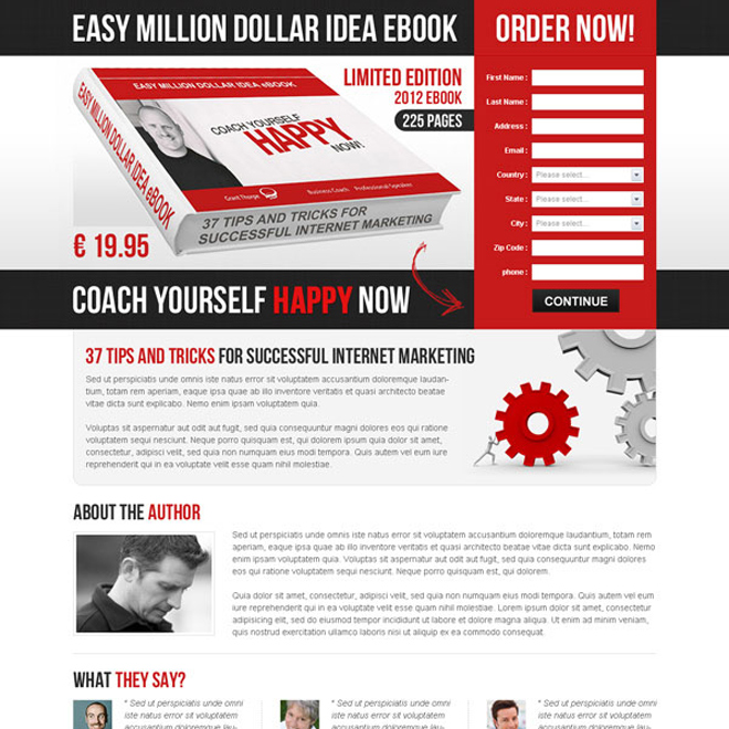 easy million dollar idea ebook order now converting lead capture landing page