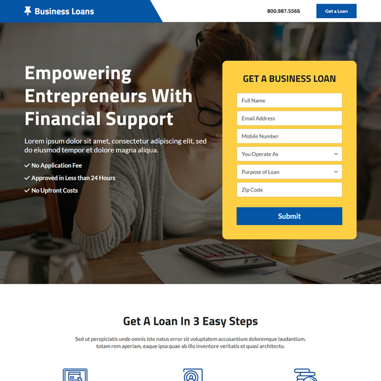 professional business loan lead capture landing page design