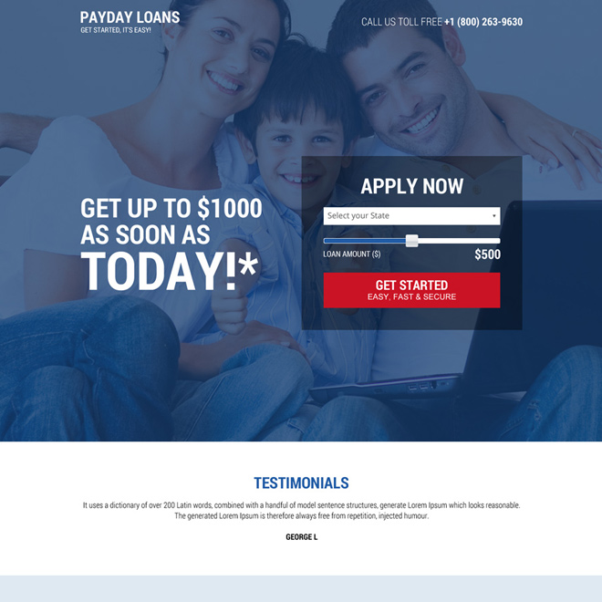 payday loan secure online application responsive landing page Payday Loan example