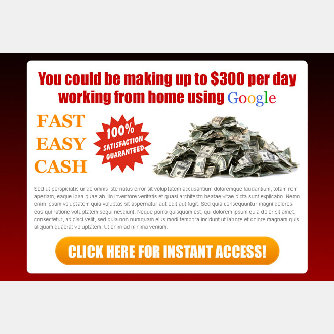 easy fast cash google money ppv landing page design