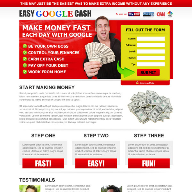 make money fast each day with google attractive and effective squeeze page design Google Money example