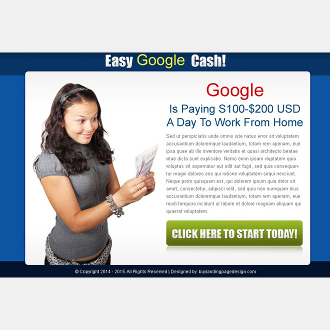 easy google cash call to action ppv landing page design Google Money example