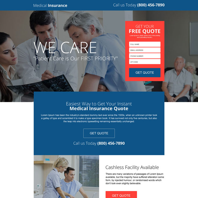 easy medical insurance quote responsive landing page