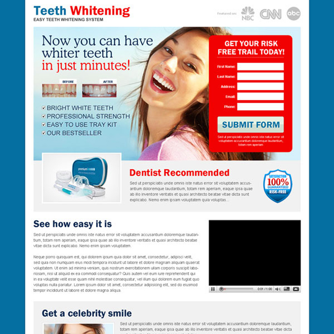 teeth whitening in minutes kit red lead capture very effective landing page design Teeth Whitening example