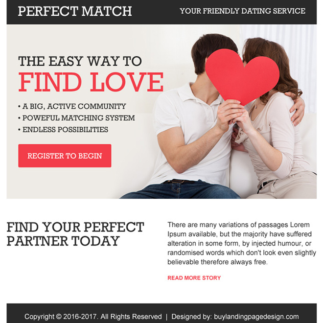 friendly dating service appealing ppv landing page design