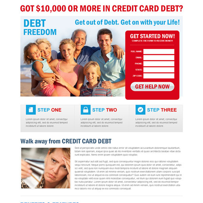 credit card debt attractive and appealing lead gen landing page design Debt example