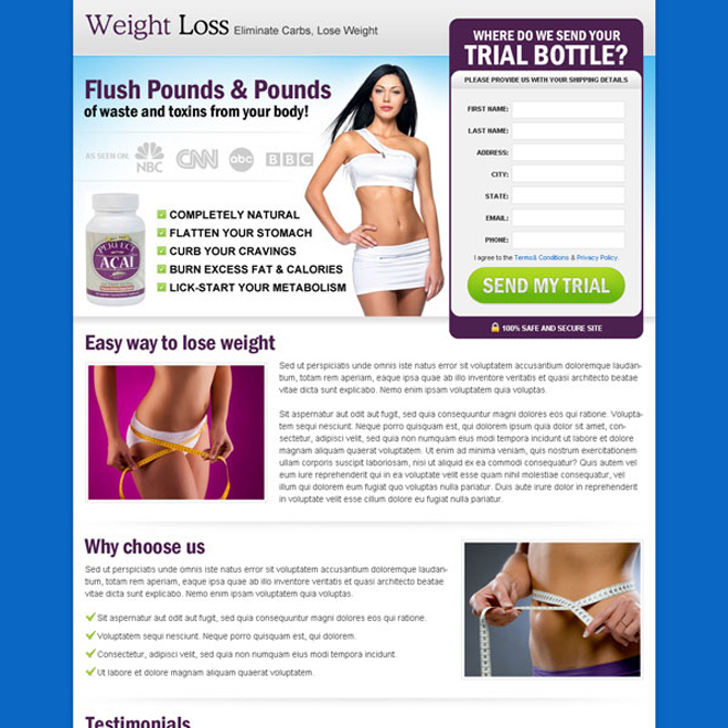 flush pounds of waste and toxins from your body product trial effective lead capture landing page design Weight Loss example