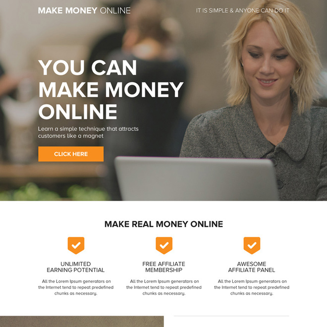 make money online responsive landing page design