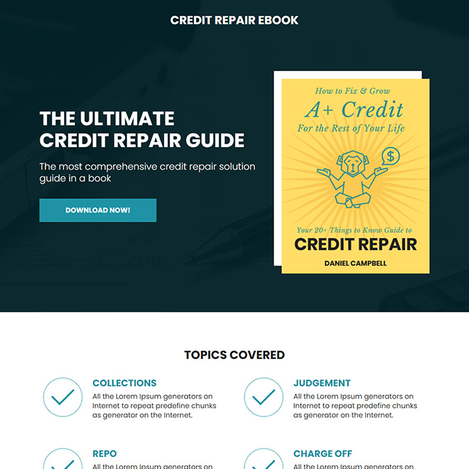 credit repair ebook responsive landing page design Ebook example