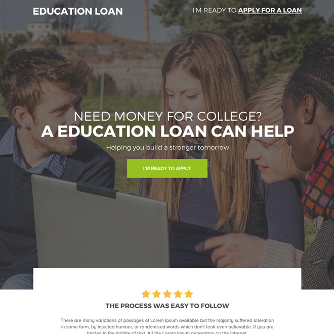 education loan for college student responsive landing page Loan example