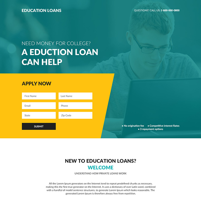 education loan responsive lead capture landing page design Loan example