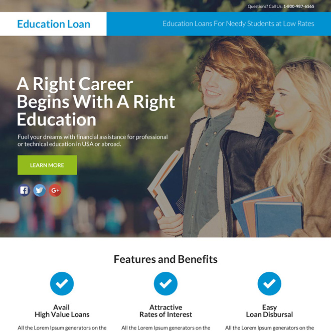 education loan responsive lead funnel landing page Loan example