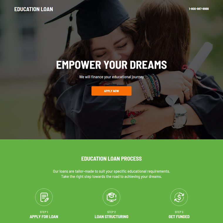 minimal education loan lead capture landing page