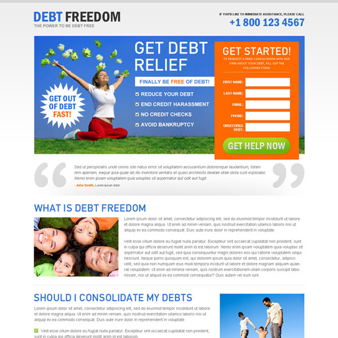 get out of debt lead capture landing page design to boost your business conversion Debt example