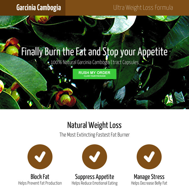 garcinia cambogia lead capture and product selling responsive landing page design