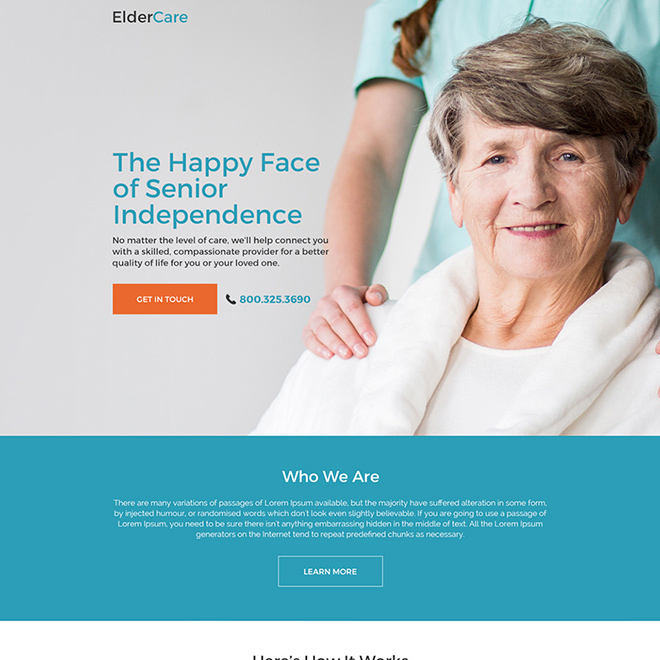 elderly care services for senior responsive landing page Elderly Care example