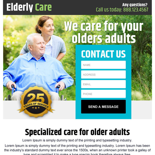 elderly care lead generating ppv landing page design Elderly Care example