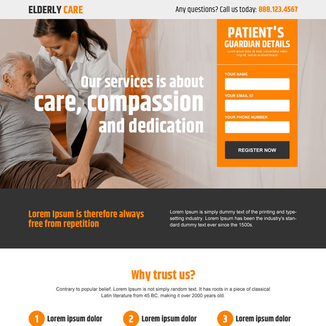 elderly care service responsive landing page design Elderly Care example