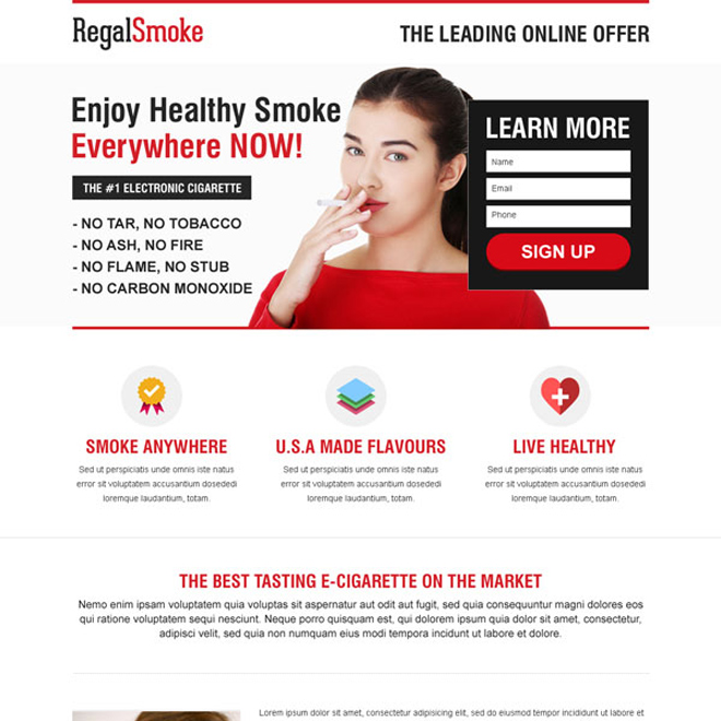 lead capture e-cigarette responsive landing page