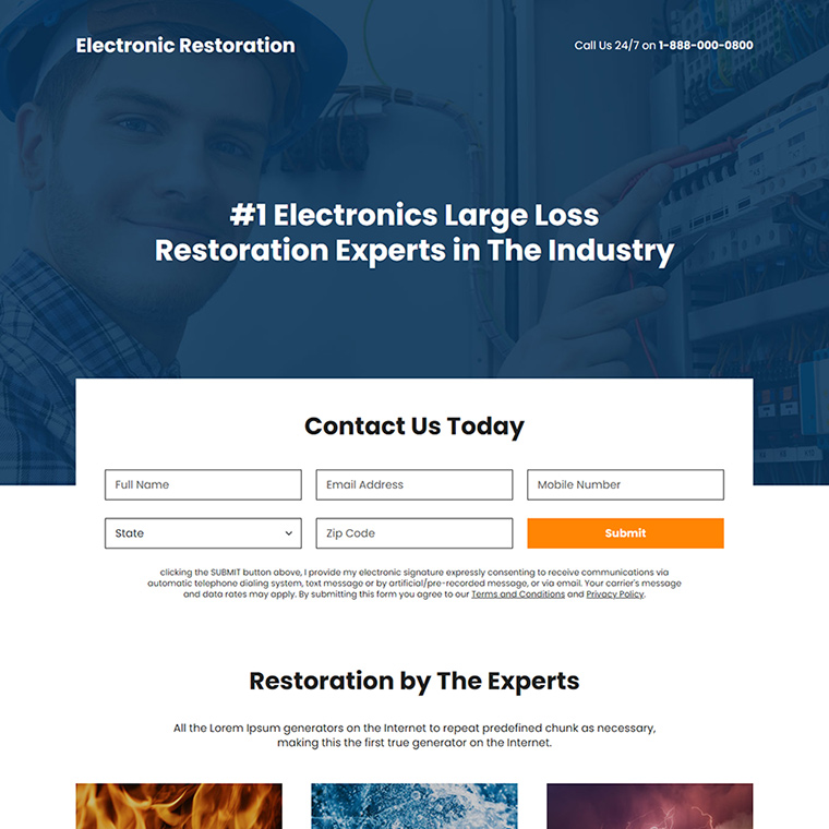 electronic damage restoration landing page Damage Restoration example