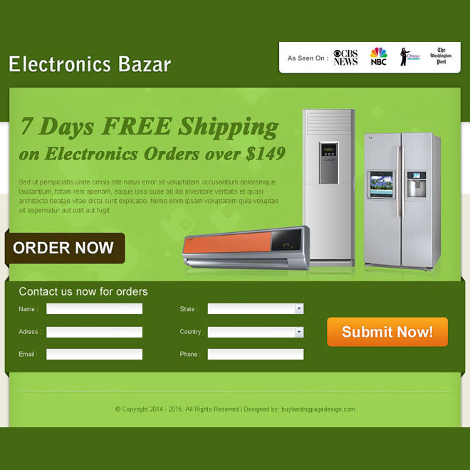 electronics product selling lead capture landing page design for sale