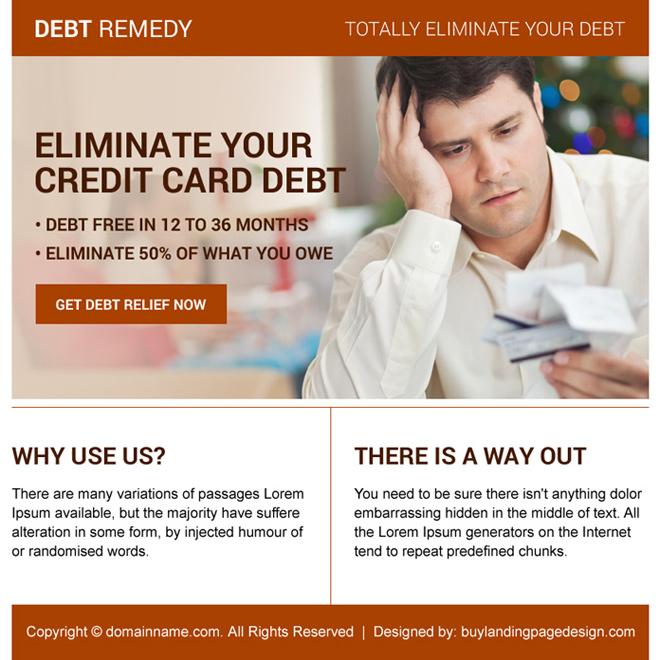 credit card debt relief ppv landing page design Debt example