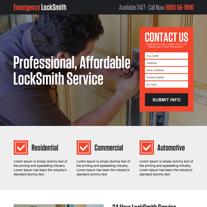 affordable locksmith  service lead gen responsive landing page Locksmith example