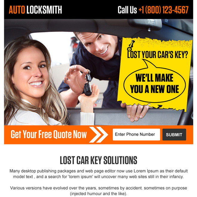 emergency auto locksmith ppv landing page Locksmith example