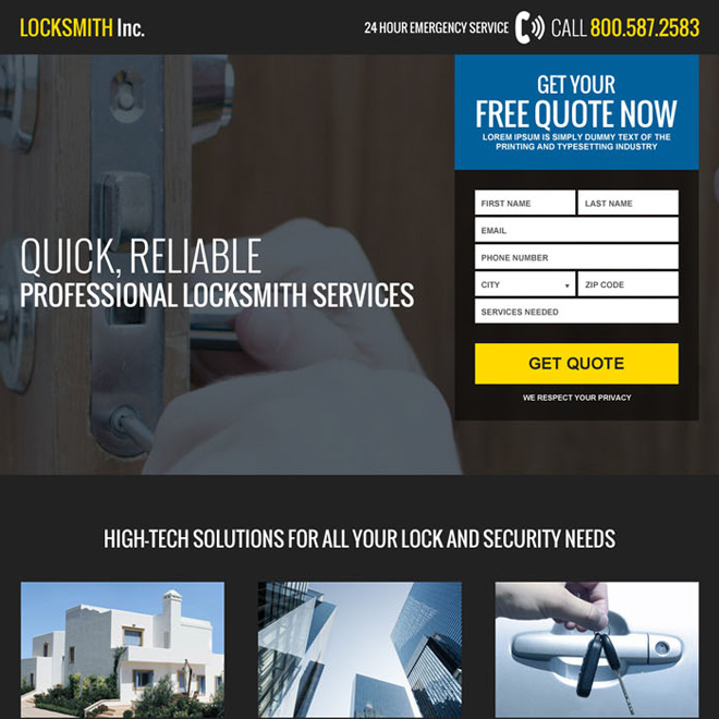 emergency locksmith service usa responsive landing page Locksmith example