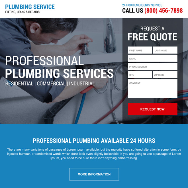 emergency plumbing service responsive landing page design