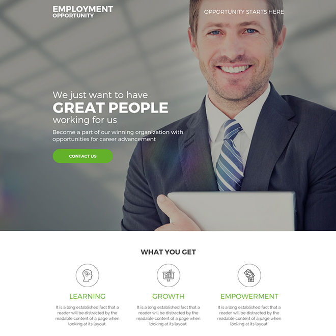 employment opportunity for career responsive landing page Employment Opportunity example